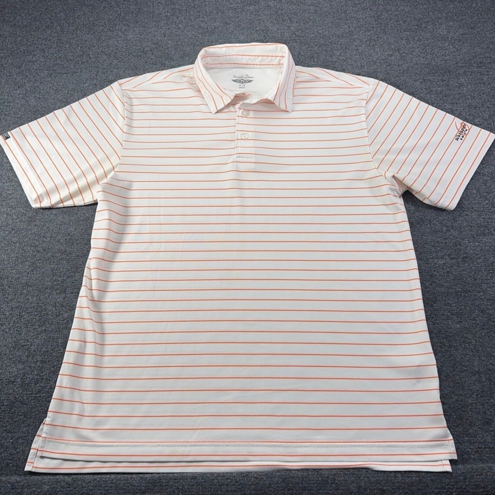 Straight Down Mens XL Golf Polo Shirt Orange White Striped Whisper Rock Logo